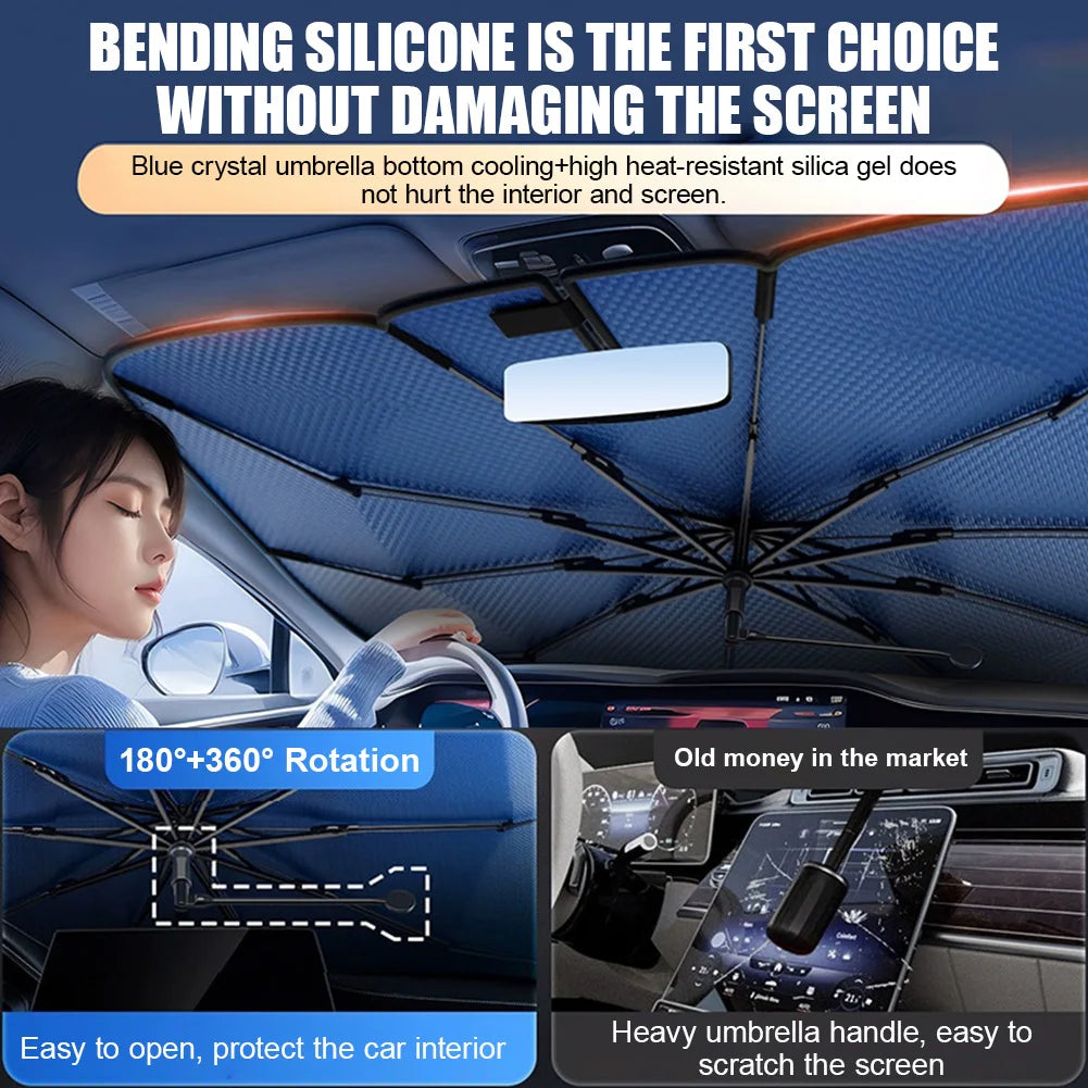 Car Sunshade Windshield Umbrella with 360°Rotation Bendable Handle Front Window Sun Shade UV Protection Summer Car Accessories