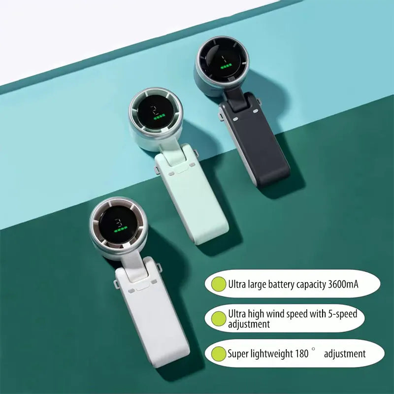 2025 New Hanging Neck Outdoor 180 Degree Folding Desktop Mini Fan Hand-Held Folding High-Speed Powerful Turbo Fan