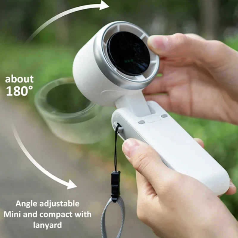 2025 New Hanging Neck Outdoor 180 Degree Folding Desktop Mini Fan Hand-Held Folding High-Speed Powerful Turbo Fan