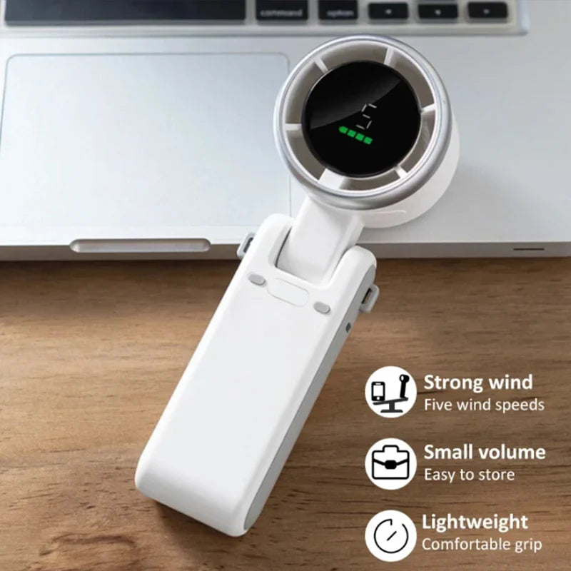 2025 New Hanging Neck Outdoor 180 Degree Folding Desktop Mini Fan Hand-Held Folding High-Speed Powerful Turbo Fan